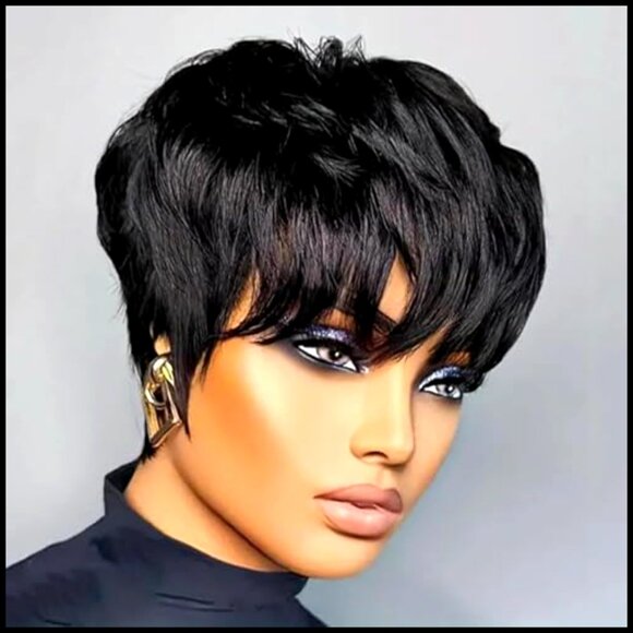 Human Hair Pixie Cut Wig Glueless Layered Bangs Adjustable Soft Throw On main image 4